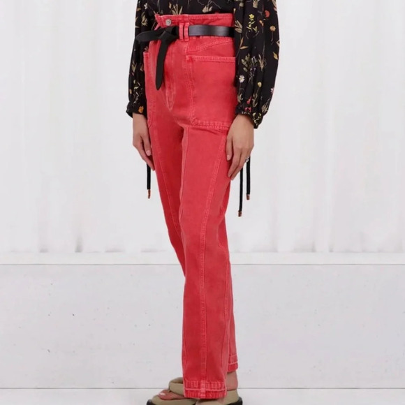 NWT Isabel Marant Étoile Tess High Rise Red Denim Jeans Sz 34 US 2 - Picture 9 of 11